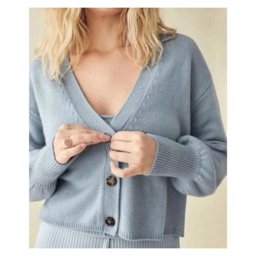 Reformation Cashmere Sweater Set Size XS "Vareene" Cardigan & Tank Light Blue